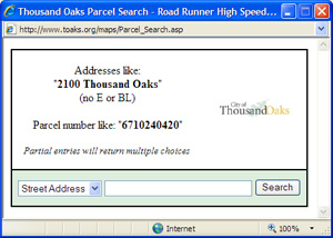 Parcel search address window