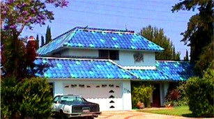 House with blue roof