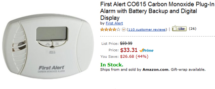 First Alert Carbon Monoxide Alarm as Sold by Amazon