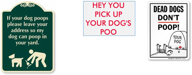 Sign group 2: pick up dog poop